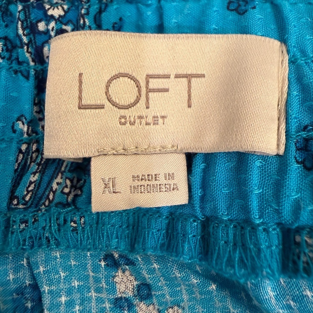 LOFT Teal Blue Paisley Boho A-Line Skirt XL Flowy Indie Feminine Coastal Grandma - Picture 5 of 6